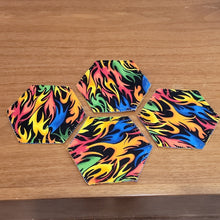 Load image into Gallery viewer, Fun reversible coasters Monster Trucks & Flames (set of 4)