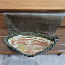 Load image into Gallery viewer, Hunter Green Suede and Leather Purse with Vintage Fabric lining