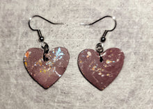 Load image into Gallery viewer, Hand dyed Cement Heart Earrings with iridescent flecks