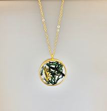 Load image into Gallery viewer, Handmade Resin Necklace with dried moss Gold & Green