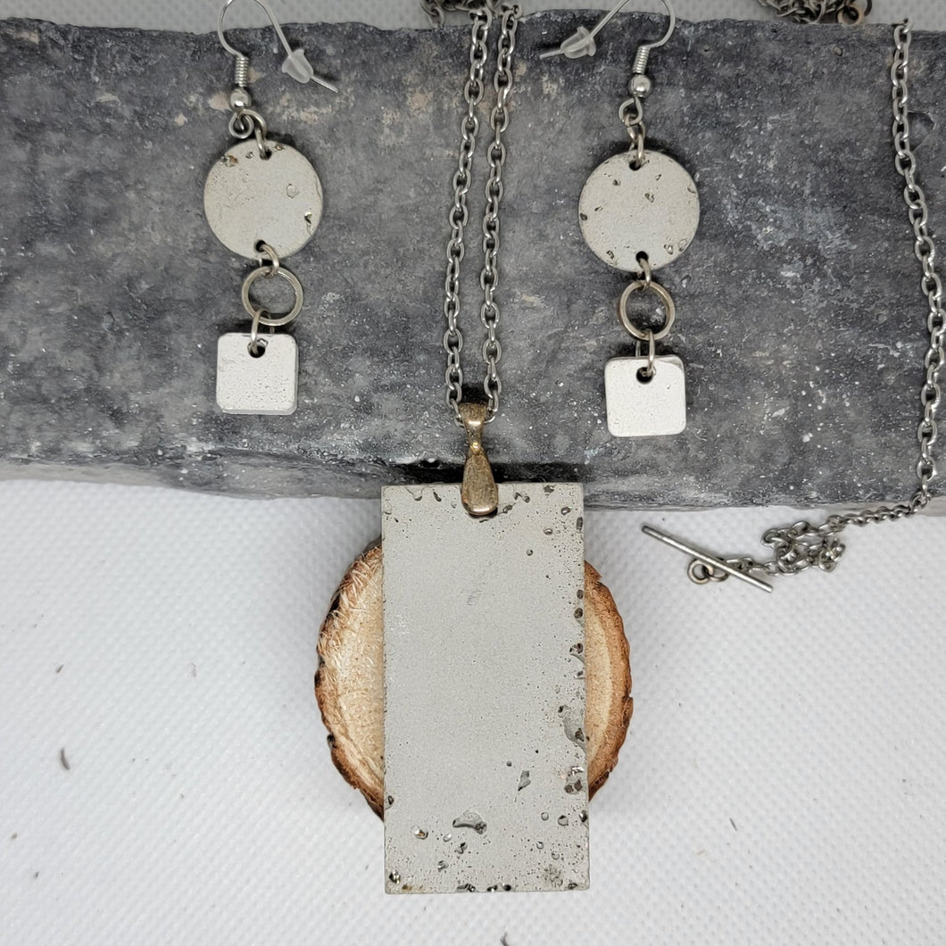 Industrial Chic Cement Pendant Necklace and Earrings
