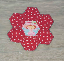 Load image into Gallery viewer, Strawberry Shortcake themed hand sewn coasters double sided (set of 4)
