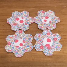 Load image into Gallery viewer, Reversible hand sewn coasters mix of florals &amp; dots  (set of 4)

