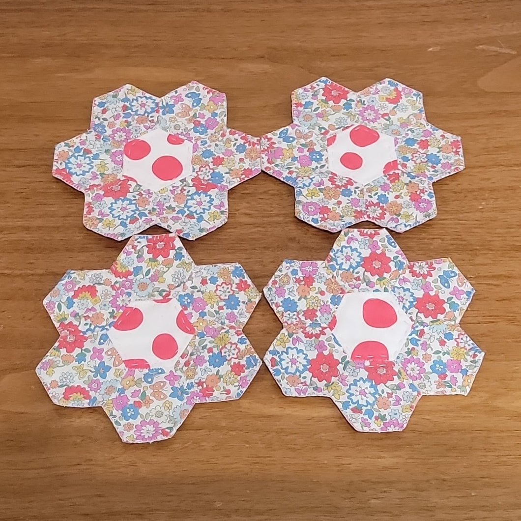 Reversible hand sewn coasters mix of florals & dots  (set of 4)