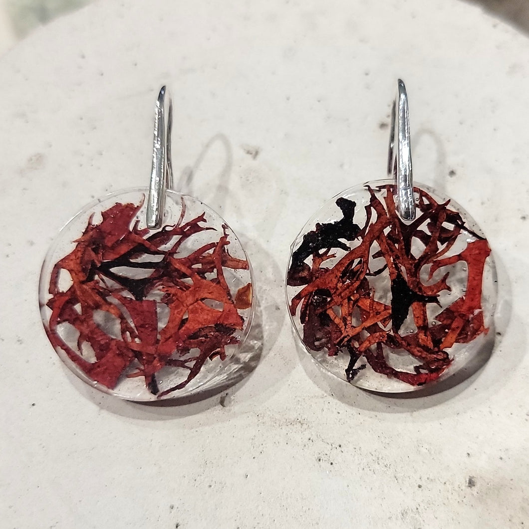 Red Moss Circle Nature Earrings