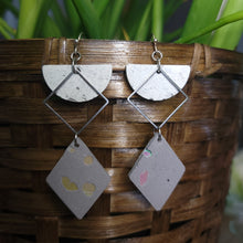 Load image into Gallery viewer, White/Grey Cement &amp; Metal Earrings with iridescent flecks
