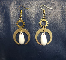 Load image into Gallery viewer, Crescent Moon Cement &amp; Brass Earrings
