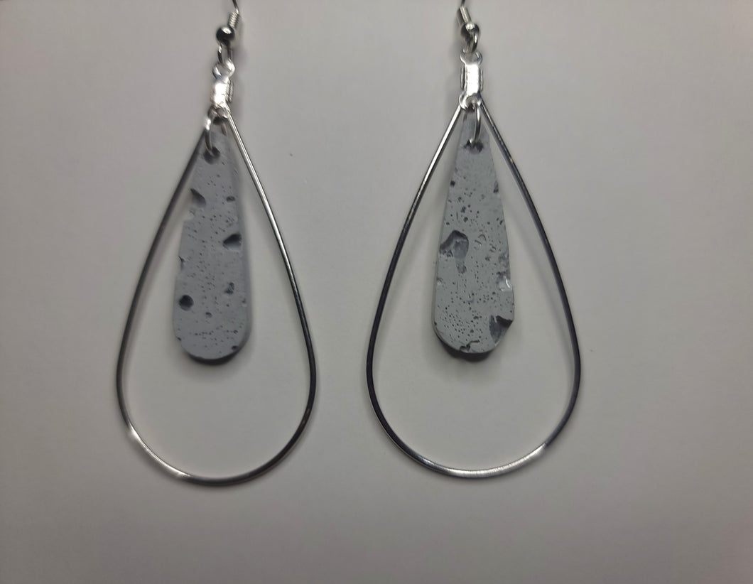 Teardrop Glass, Cement & Metal Earrings