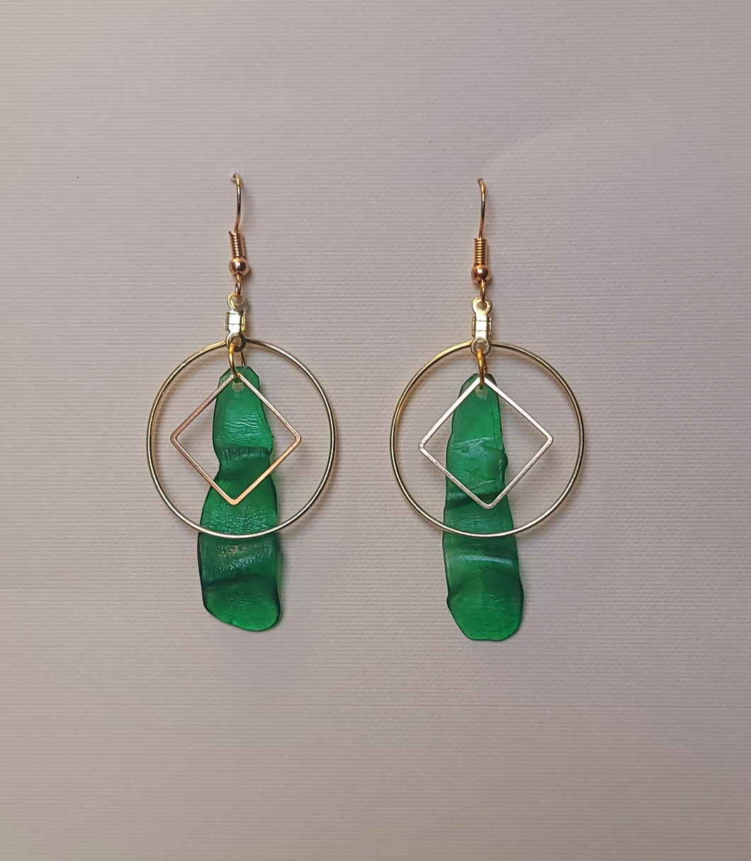 Green Wavy Abstract Earrings