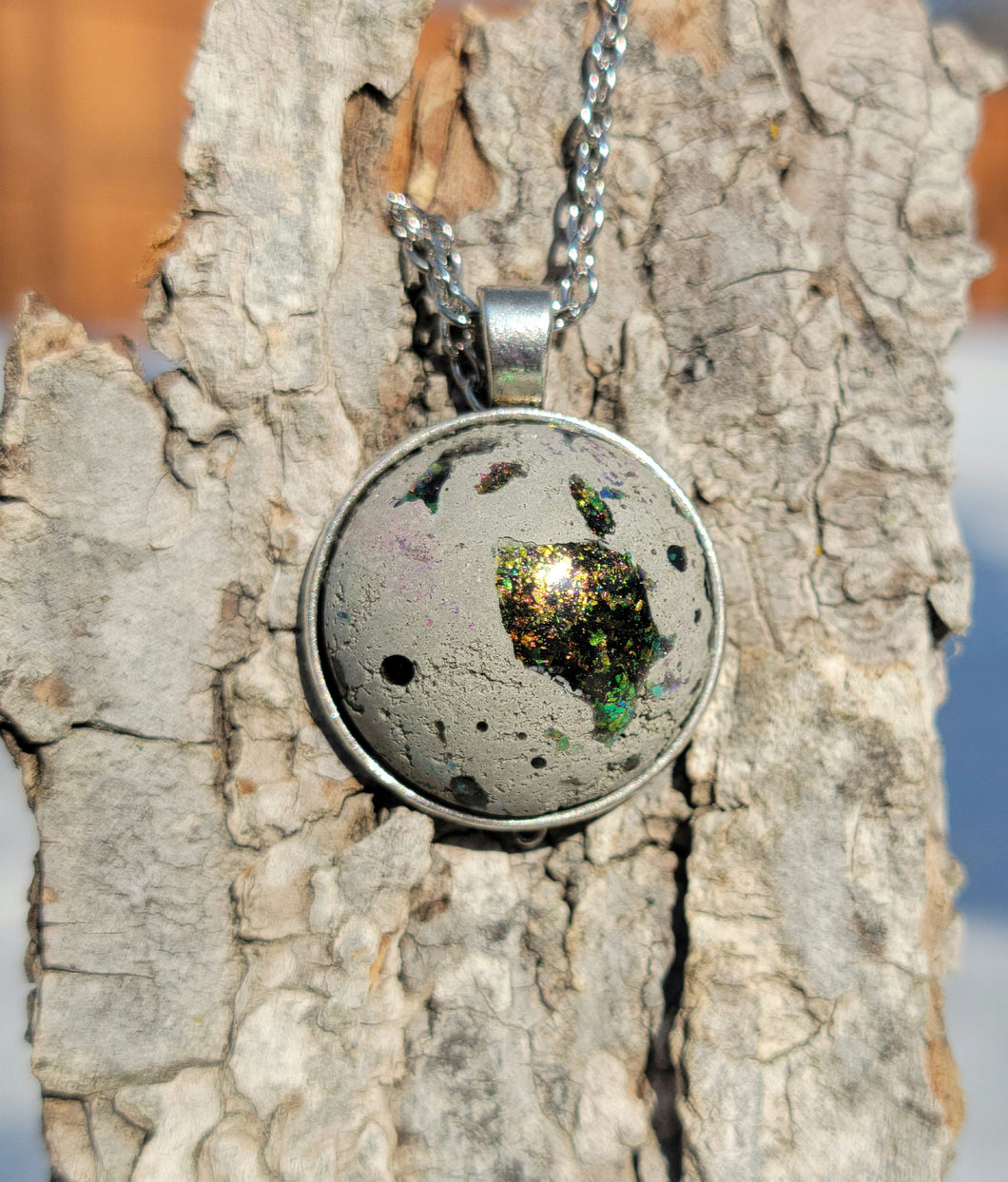 Concrete Metal & Resin Globe Pendant Necklace