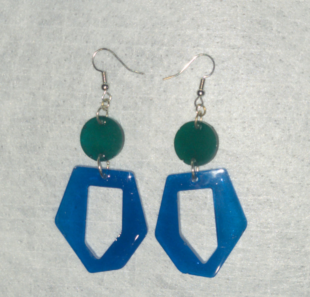 Geometric Blue & Green Resin Dangle Earrings