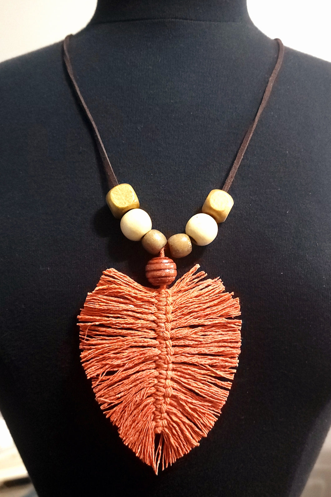 Orange Boho Fringe Leaf Necklace