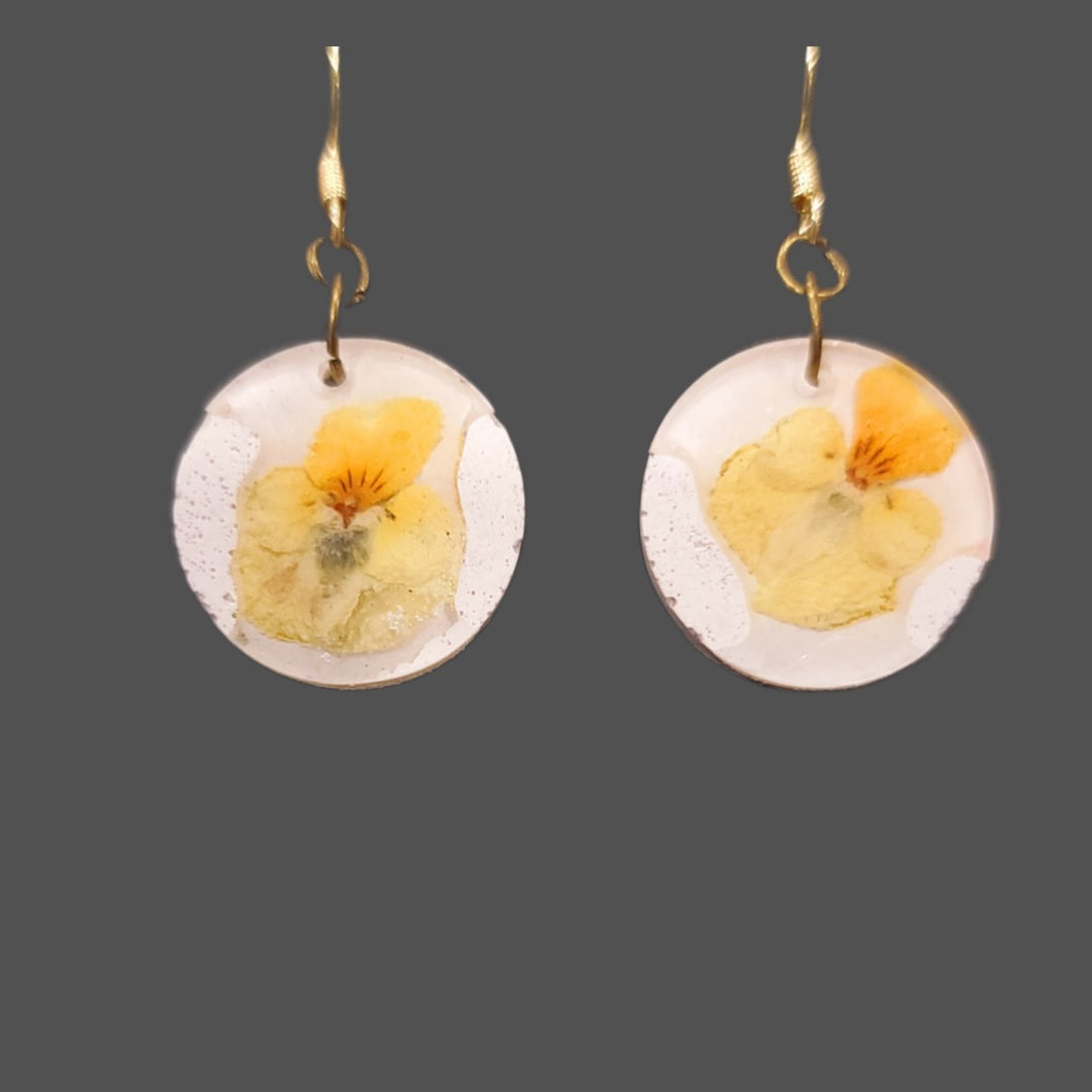 Dried Pansies and White Cement Earrings