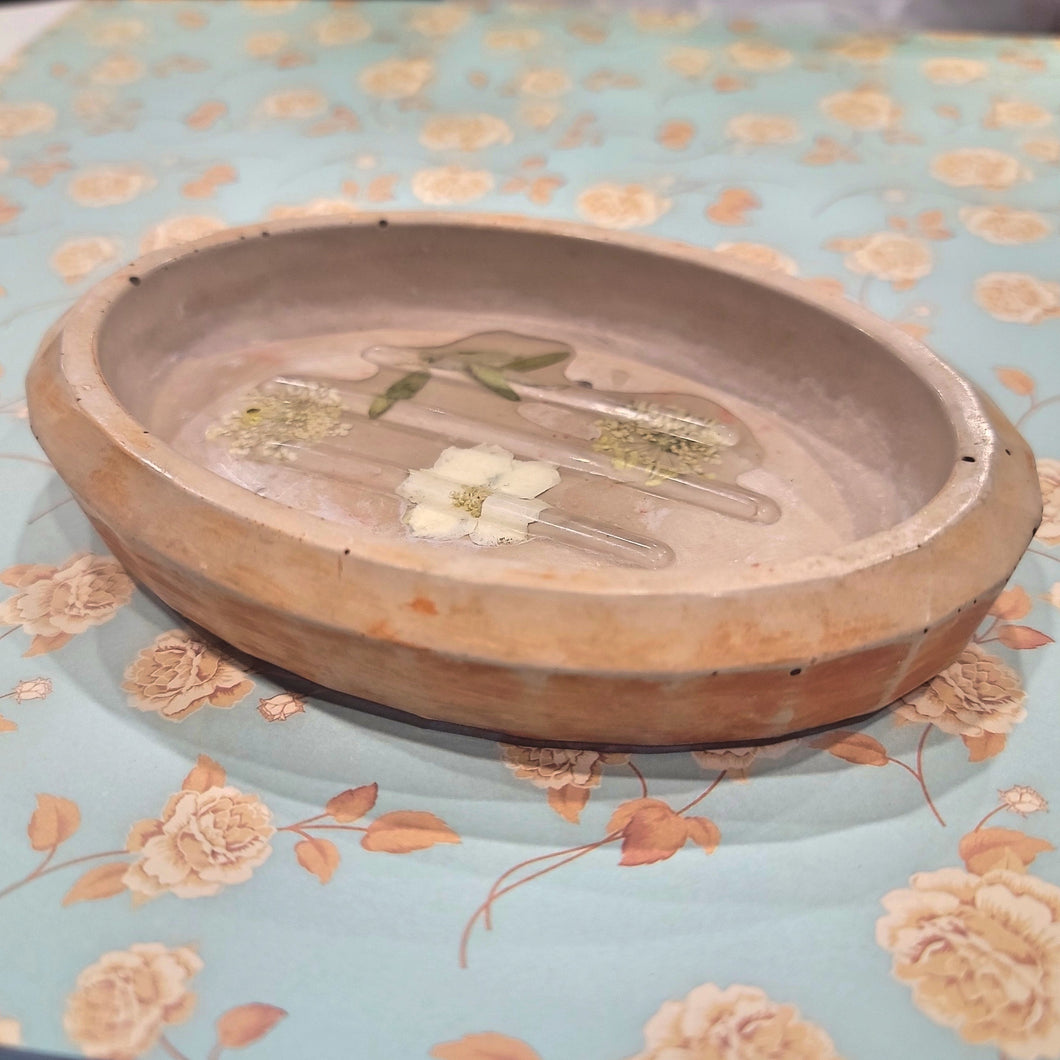 Handmade Concrete & Floral  Soap Dish with Manitoba Grains