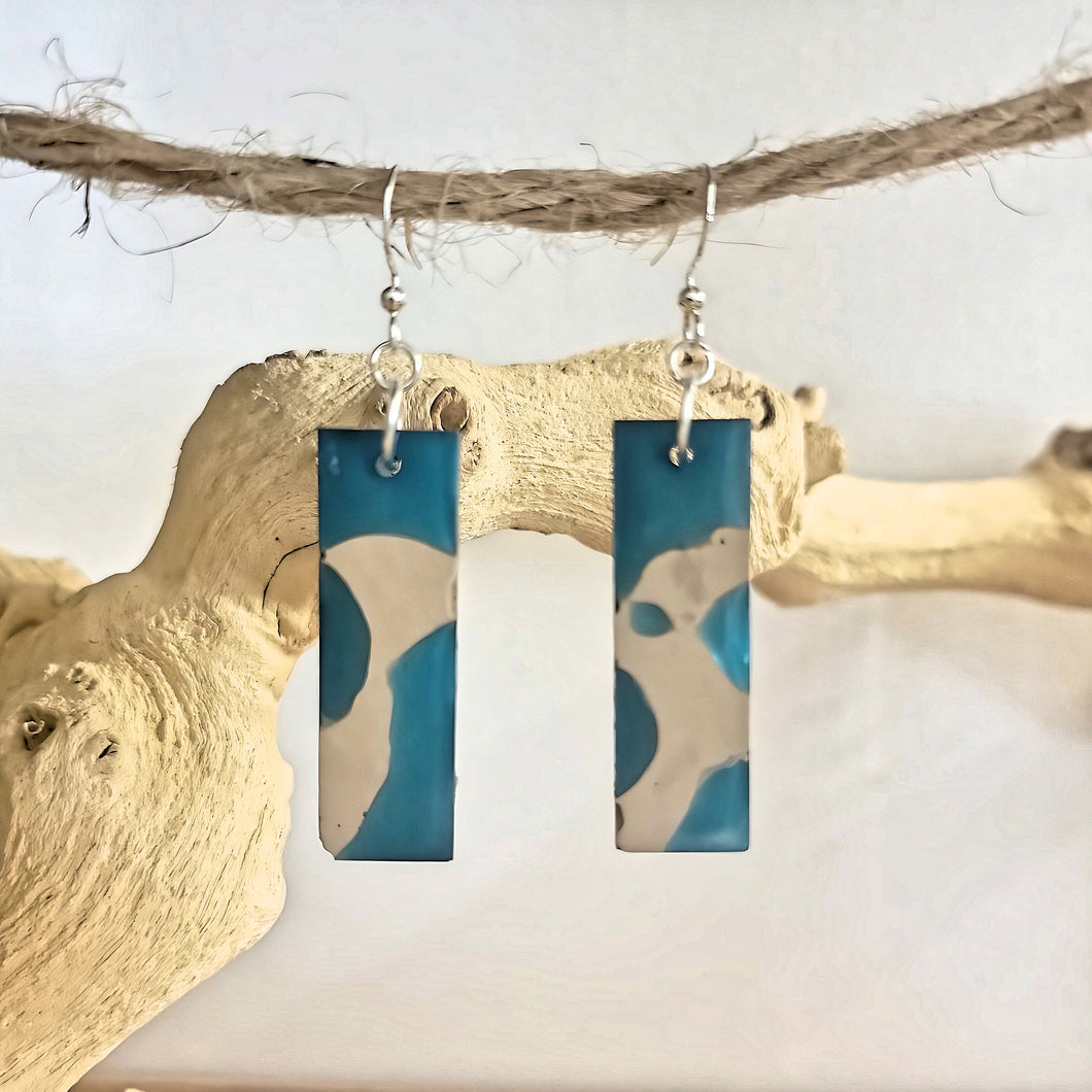 Blue Resin & Taupe Concrete Earrings