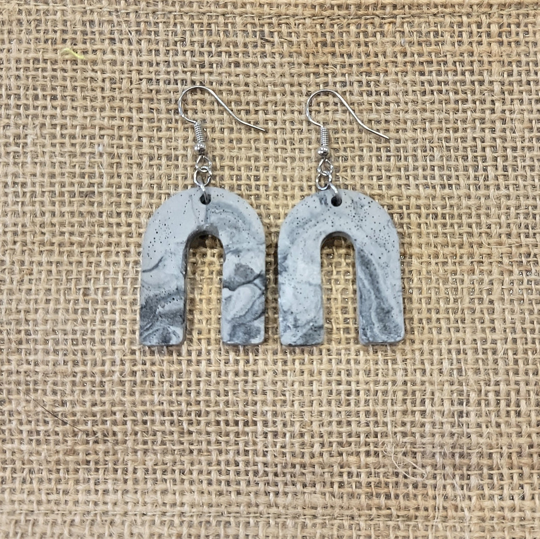 Marble Cement Rainbow U-shaped Earrings