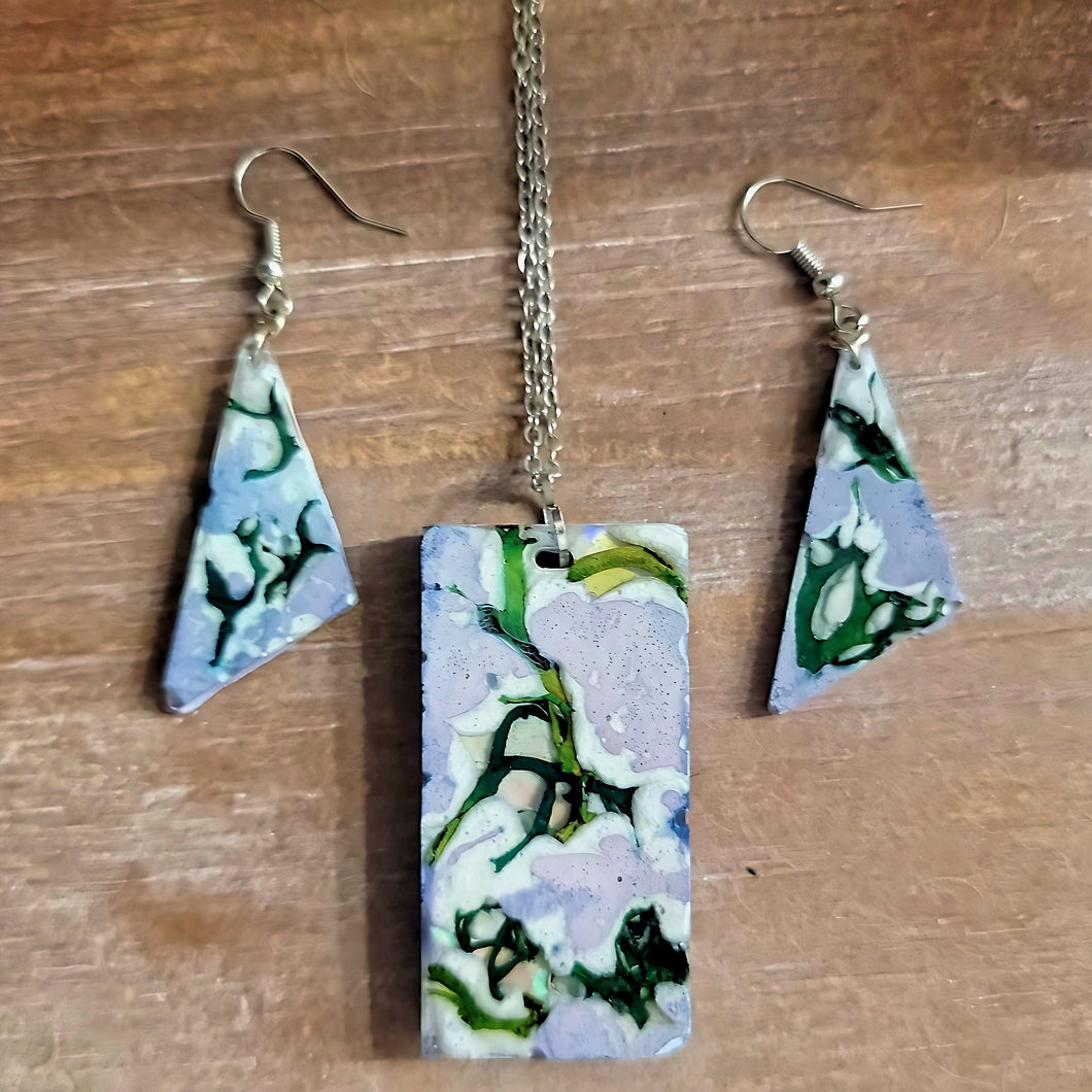 One of a kind Concrete & Moss Necklace & Earrings
