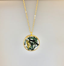 Load image into Gallery viewer, Handmade Resin Necklace with dried moss Gold &amp; Green
