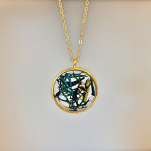 Load image into Gallery viewer, Handmade Resin Necklace with dried moss Gold &amp; Green
